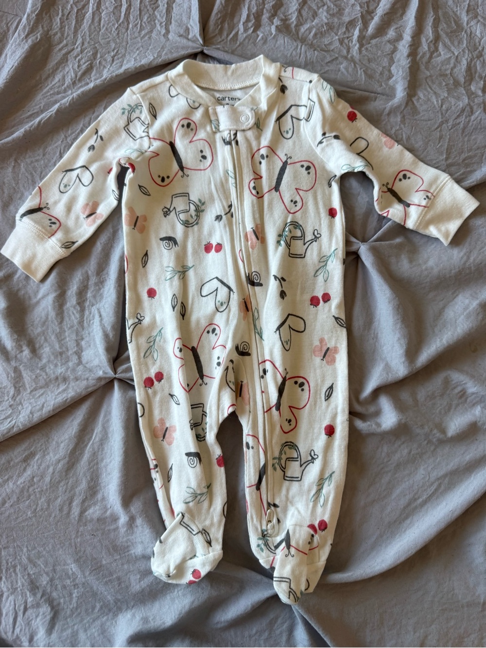 Carter's Cream Butterfly & Cherry Zip-Up Footed Pajamas